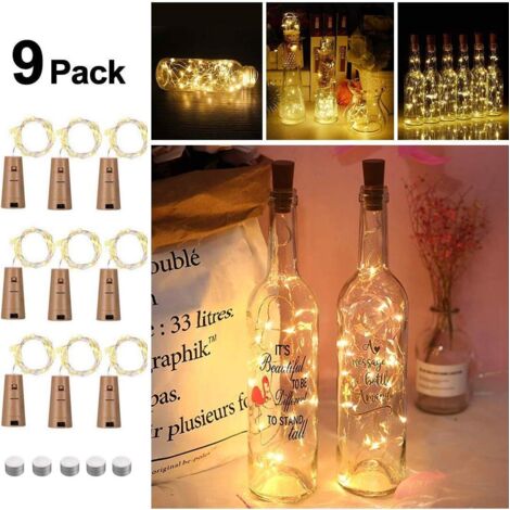 Lumière de bouteille 9x20 LED, lumière de bouteille de liège LED lumières guirlandes lumineuses bouteilles bricolage bouteilles lumières ， blanc chaud