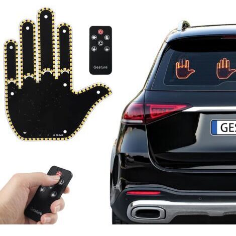 Lumière de doigt de voiture à LED, signe de doigt télécommandé, panneau de fenêtre arrière de voiture drôle, 4 modes d'éclairage, lumière de geste de camion/convient aux hommes