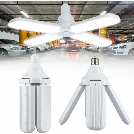 Lumière de Garage de LED, éclairage de garage à LED, E27 Lampe de Garage LED, 60W Lampe de Garage Déformable avec 4 Panneaux Réglables, pour garage, Entrept, Atelier, Sous-sol, Gym, Cuisine