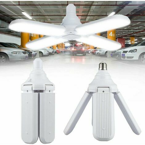 Lumière de Garage de LED, éclairage de garage à LED, E27 Lampe de Garage LED, 60W Lampe de Garage Déformable avec 4 Panneaux Réglables, pour garage, Entrept, Atelier, Sous-sol, Gym, Cuisine