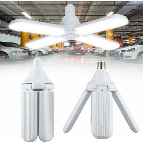 Lumière de Garage de LED, éclairage de garage à LED, E27 Lampe de Garage LED, 60W Lampe de Garage Déformable avec 4 Panneaux Réglables, pour garage, Entrept, Atelier, Sous-sol, Gym, Cuisine