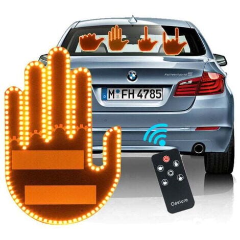 BASETBL Lumière de Geste de Doigt avec télécommande, lumière de Doigt de fenêtre de Voiture avec Signe drle, lumière de Voiture de Doigt, Accessoires de Voiture, lumière de Main de Doigt vers Le Haut