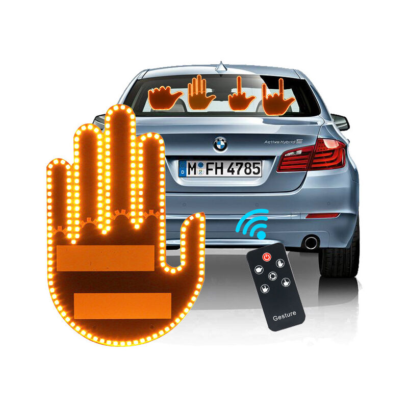 Lumière de Geste de Doigt avec télécommande, lumière de Doigt de fenêtre de Voiture avec Signe drôle, lumière de Voiture de Doigt, Accessoires de