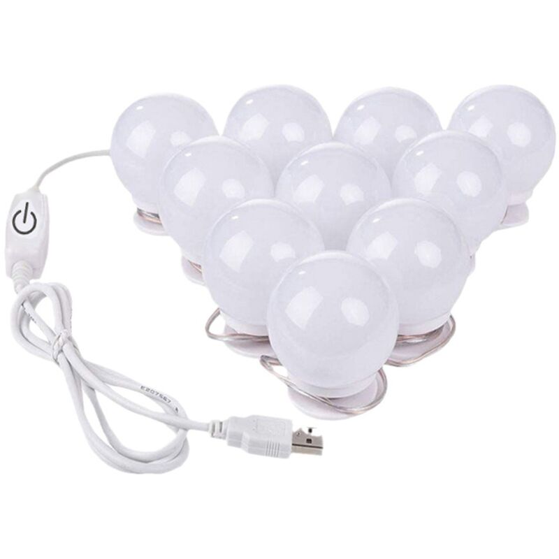 Lumière de Miroir, 10 Ampoules Hollywood Kit de Lumière LED Dimmable Lampe pour Miroir Cosmétique Salle de Bain avec 3 Couleurs