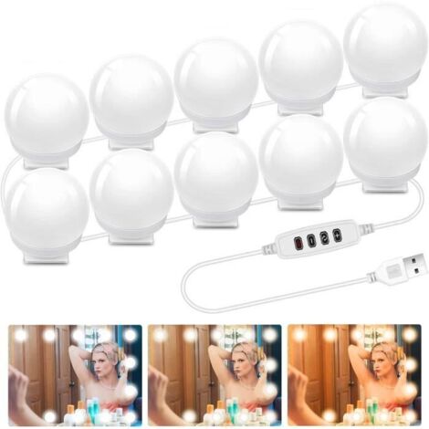 Lumière de Miroir, 10 Ampoules Lumière LED, Lampes de Maquillage et 3 Couleurs 9 Niveaux de Luminosité