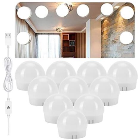 Lumière de miroir - LED - 10 Ampoules - USB - Salle de Bain - Montage facile