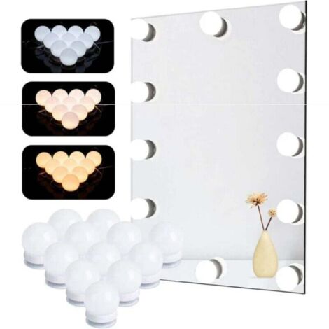 Lumière de Miroir, Natseekgo 12 Ampoules Hollywood Kit de Lumière LED Dimmable Lampe pour Miroir Cosmétique Salle de Bain 3 Couleurs 10 Niveaux de Luminosité avec (Miroir Non Inclus)
