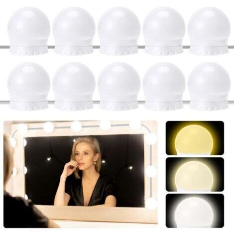 Lumière de Miroir,10 Ampoules Hollywood Kit de Lumière LED Dimmable,lampe de coiffeuse réglable en 3 couleurs,lampe de maquillage,convient pour miroir de maquillage,miroir de salle de bain [Clas