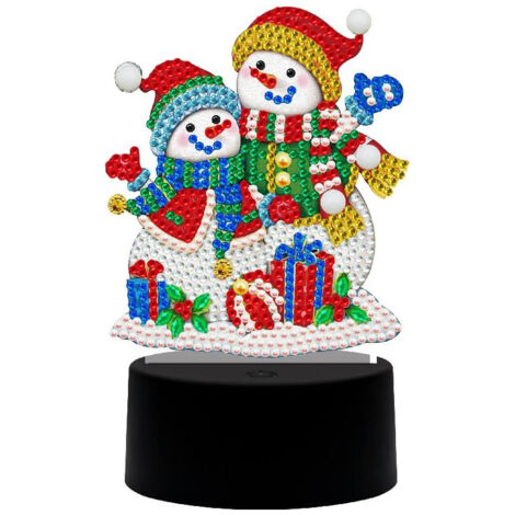 Lumière de Noël Diamant Peinture Bonhomme de Neige, Lampe Diamant 5D 7 Couleurs Changeantes, Décoration Maison Art Diamanté pour Débutants Adultes