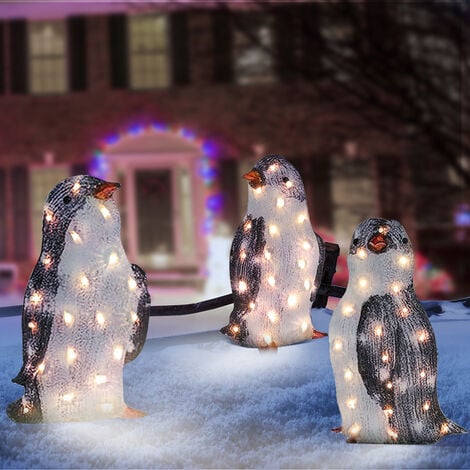 CARBONLIKE Pingouin de Noël, Décorations Scintillantes, Illumination Pingouin  Décoration de Noël, Décorations de Noël Pingouin Acrylique avec Mini  Lumières LED, Piquets de Jardin pour la Décoration Extérieure 