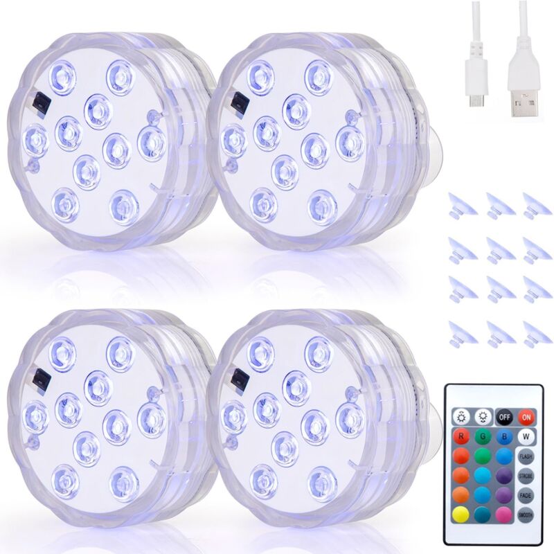Lumière de piscine RGB16 couleur LED éclairage de piscine, rechargeable par USB, suspension à ventouse, étanche IP68, télécommande, pour jardin,