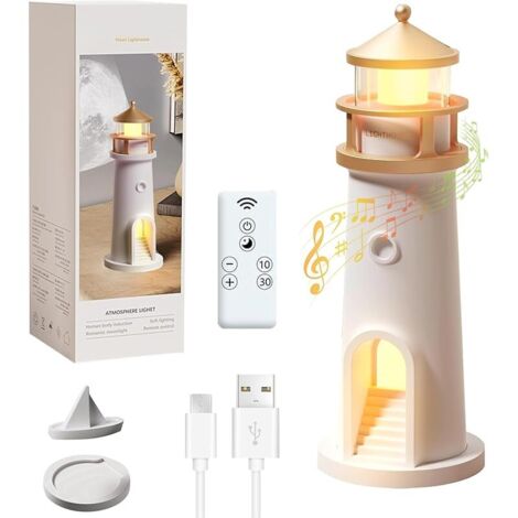 Lumière de Projection Lunaire, Lampe Phare avec Bluetooth et bruit blanc, Lumière de Nuit Enfants, Romantique Lampe Projecteur, Décoration Phare avec Lumière LED, Cadeau pour Noël