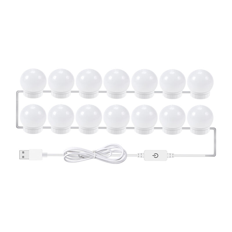 Lumière de remplissage 14 ampoules, viscose changement de trois couleurs coiffeuse maquillage, miroir LED dimmable USB,Lampe miroir USB pour