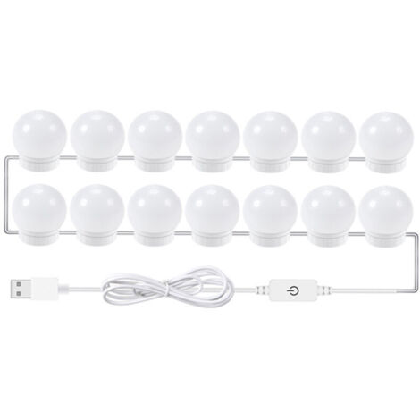 Lumière de remplissage 14 ampoules, viscose changement de trois couleurs coiffeuse maquillage, miroir LED dimmable USB,Lampe miroir USB pour maquillage de vanité