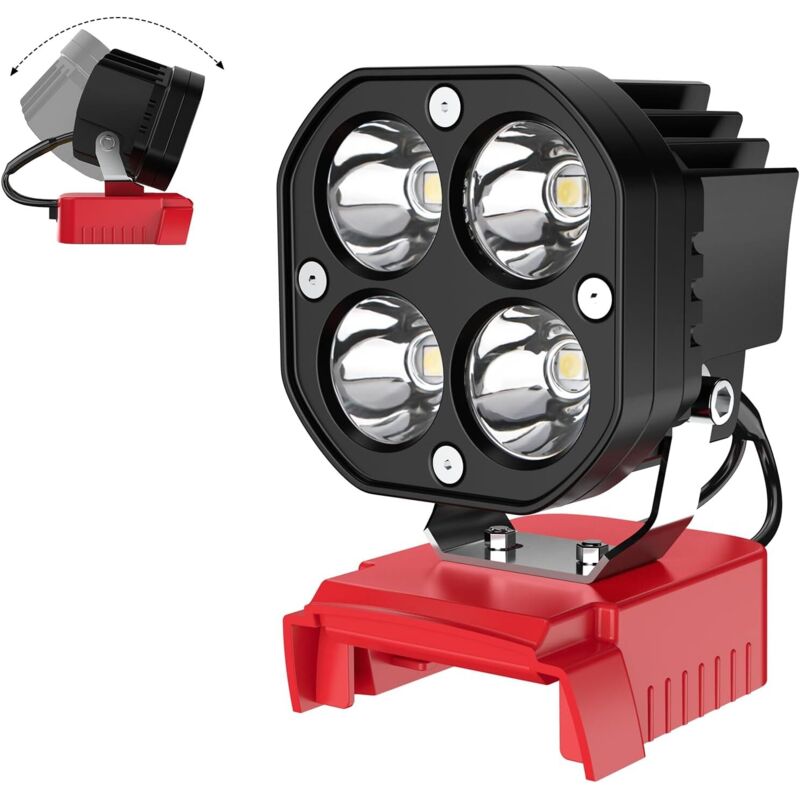 Lumière de travail LED compatible avec la batterie Milwaukee 18V, lampe de poche 40W 6000LM, lampe de travail sans fil de batterie 18V 120 ° réglable