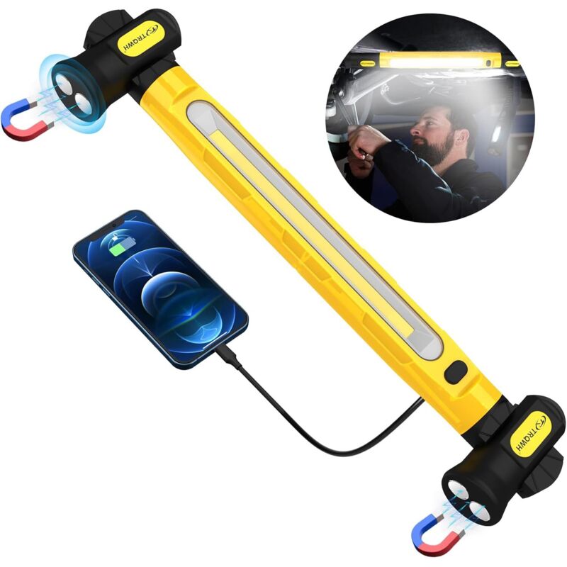 Lumière de travail mécanique sous barre de lumière de travail du capot avec crochets - 3200LM 6000mAh lampe de travail magnétique portable