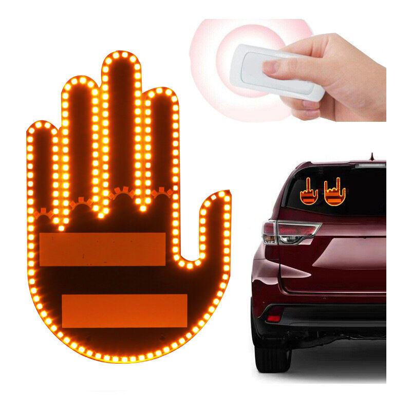 Lumière de voiture à geste amusant avec télécommande, clignotant au doigt, panneau led de rage au volant pour voiture et camion