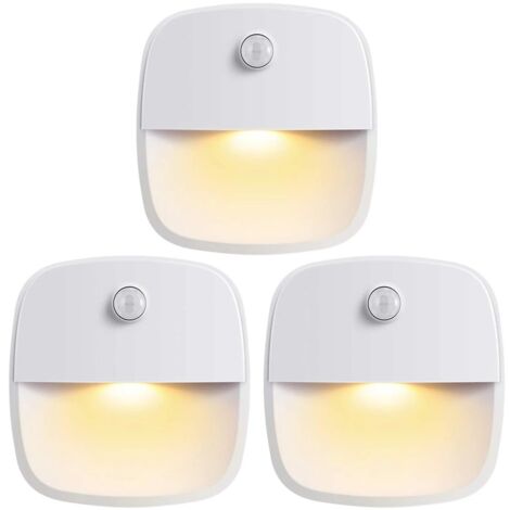 Lumiere Détecteur de Mouvement Interieur, Lampe Detecteur de Mouvement Pile, Veilleuse LED automatiquel pour Chambre, Cuisine, Couloir, Escalier, Coffre-fort (blanc, lot de 3)