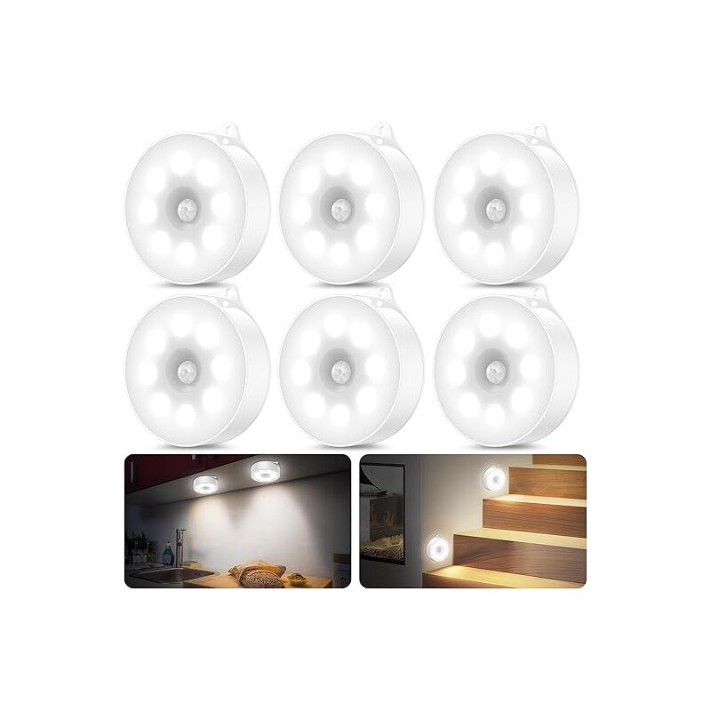 Lumiere detecteur de Mouvement Interieur, Lampe led Detecteur de Mouvement，3AAA Fonctionnement à piles, Lampe led sans fil, pour armoire, escaliers,