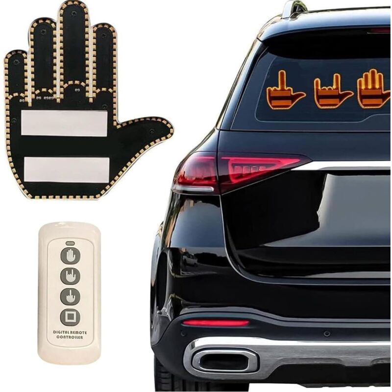 Lumière Doigt Voiture avec Télécommande - Geste du Doigt du Milieu LED Light Funny Road Rage Signs, Signe fenêtre arrière Conception Doigt pour SUV,