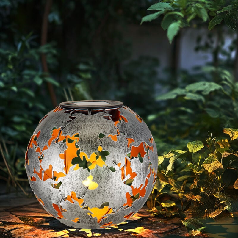 Lampe solaire gris argenté or Boule solaire pour extérieur Boule solaire de décoration de jardin Piquet de terre, avec effet lumineux de feuilles