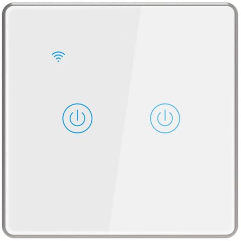 Lumière Intelligente Interrupteur étanche avec Support de Cadre en Aluminium Argenté Commande vocale à Distance sans Fil Convient pour la Chambre d'hôtel de Bureau (2 Gang)