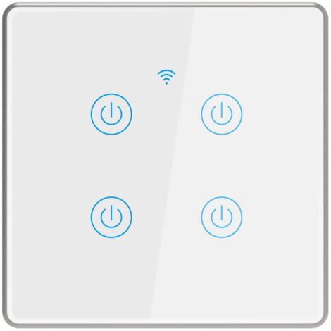Lumière Intelligente Interrupteur étanche avec Support de Cadre en Aluminium Argenté Commande vocale à Distance sans Fil Convient pour la Chambre d'hôtel de Bureau (4 Gang)
