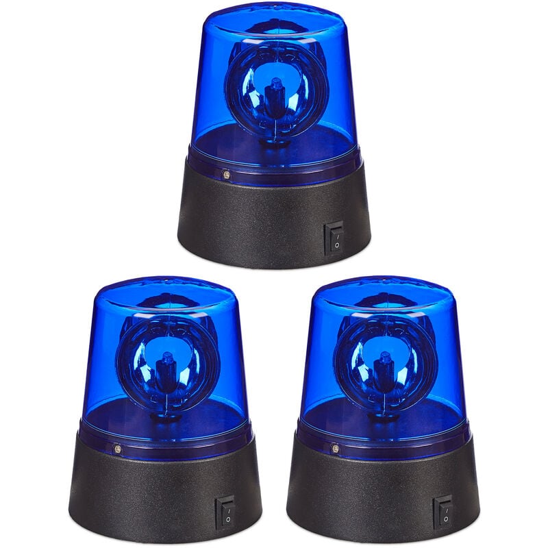 Relaxdays Lumière LED, lot de 3, réflecteur rotatif, pour fêtes, enfants, anniversaire, jeu de lumière, à piles, bleu