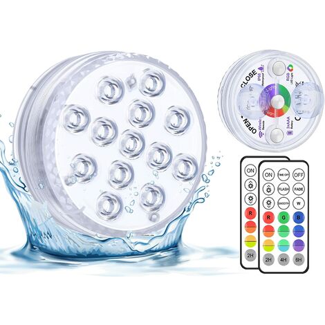 Lumière LED Submersible, 13-led RGB Éclairage Lampes Sous-Marines Multi-couleur avec Télécommande 3 Aimant Ventouses, Lumières de Baignoire Étanche IP68 pour Aquarium Baignoire Piscine Jardin 2 pièces
