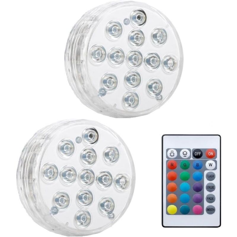 Lumière led Submersible 2 Pcs,Eclairage Piscine led Sous l'eau IP68 Étanche 16 rgb Couleurs,Lampe Piscine avec Télécommande rf et Ventouse,Lumiere