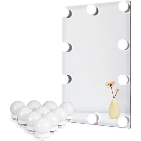 Lumiere Miroir pour Coiffeuse, Lampe Led pour Eclairage Miroir avec Variateur de Lumière et Adaptateur Secteur, 10 Ampoules, 4 Mètres, Miroir Non Inclus