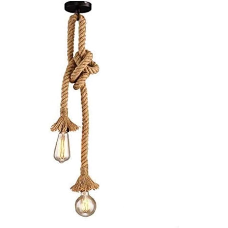 Lumière pendante industrielle,lumière suspendue de double-tête de corde de chanvre pour manger, Hall, restaurant, barre, café - longueur 80cm