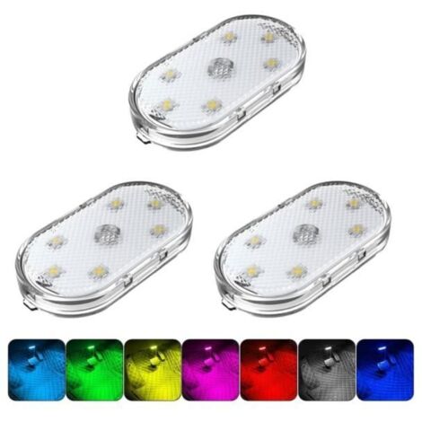 Lumière pour Coffre de Voiture 7 Couleurs, 3 Pièces Tactile PlafonnierVoiture Magnétique, Portable Éclairage Intérieur Voiture pou