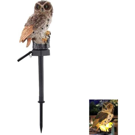 Lumière Solaire de Jardin, Forme de Chouette Lampe Solaire en Résine Imperméable à l'eau pour Paysage pour la Décoration d'éclairage de Jardin Extérieur (Gris)-Fei Yu