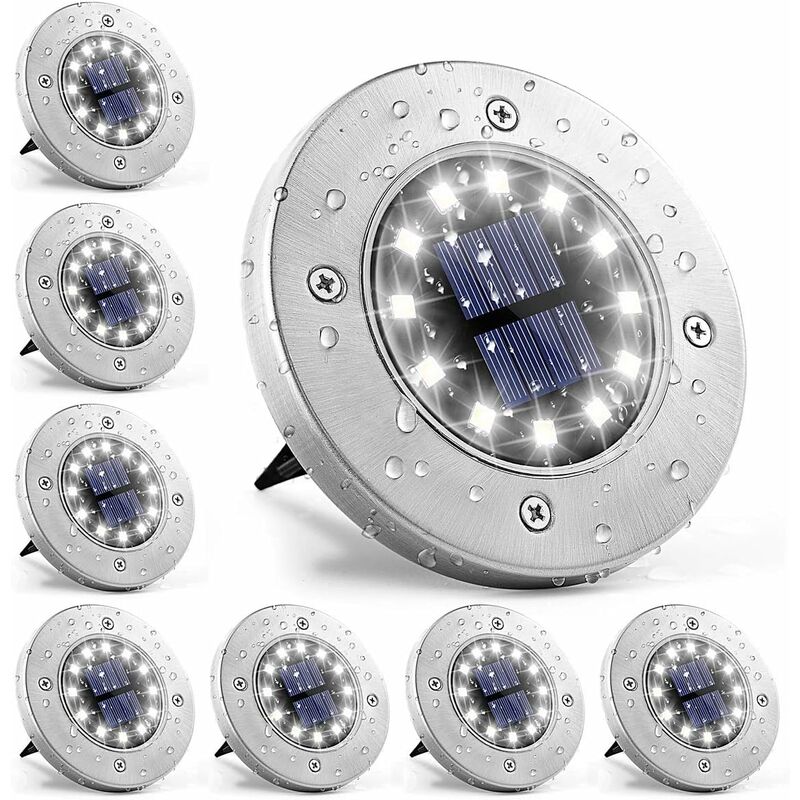 ZVD - Lumière Solaire Extérieur 12 LEDs, 8 pièces - Lampe Solaires de Jardin, Acier Inoxydable Étanche (Blanc)