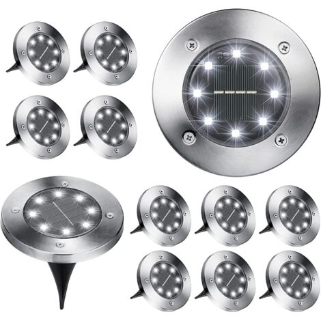 Lumière Solaire Extérieur, 12 Pièces 8 LED Lampe Solaire Jardin Au Sol Blanc Froid Etanche IP65 Spot Solaire Encastrable Décoration pour Chemin Terrasse Cour Pelouse Souterraine
