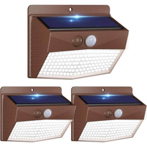 Lumiere Solaire Exterieur, 138LED Lampe Solaire avec Detecteur de Mouvement, Étanche 3 Modes Eclairage Exterieur Solaire Spot Led \u200bSans Fil pour Jardin Terrasse Garage[Bordure Marron]