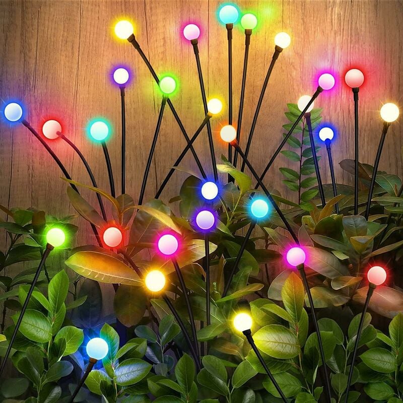 Lumiere Solaire Exterieur, 4 en 1 Lucioles Solaire Jardin, led Lampe Solaire de Jardin avec Télécommande, 8 Modèle Lumière, Minuterie Automatique