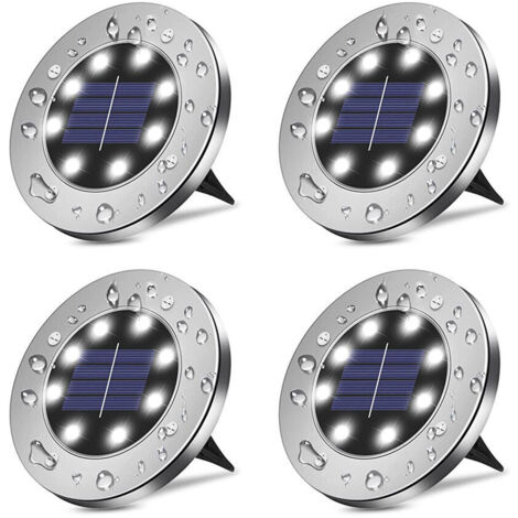 Lumière Solaire Extérieur, 4 Pièces Lampe Solaire Au Sol Jardin Blanc, 8 LED Etanche IP65 Spot Solaire Extérieur Encastrables Éclairage