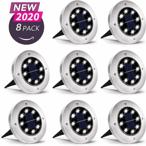 Lumière Solaire Extérieur, 8 LED 8 Pack Spot Lampe Solaire Jardin Etanche IP65 Pelouse Lumière Decorative Pour Chemin Jardin Terrace Cour Pelouse Blanc