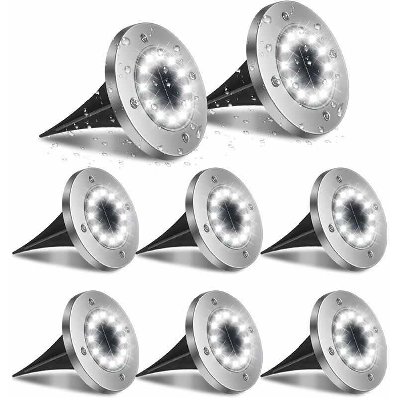 Lumière Solaire Extérieur, 8pack 12LED Luminaire Jardin Au Sol Eclairage 6000K Etanche IP65 Lampe Solaire Spot Encastrable Pour Chemin Terrasse Cour