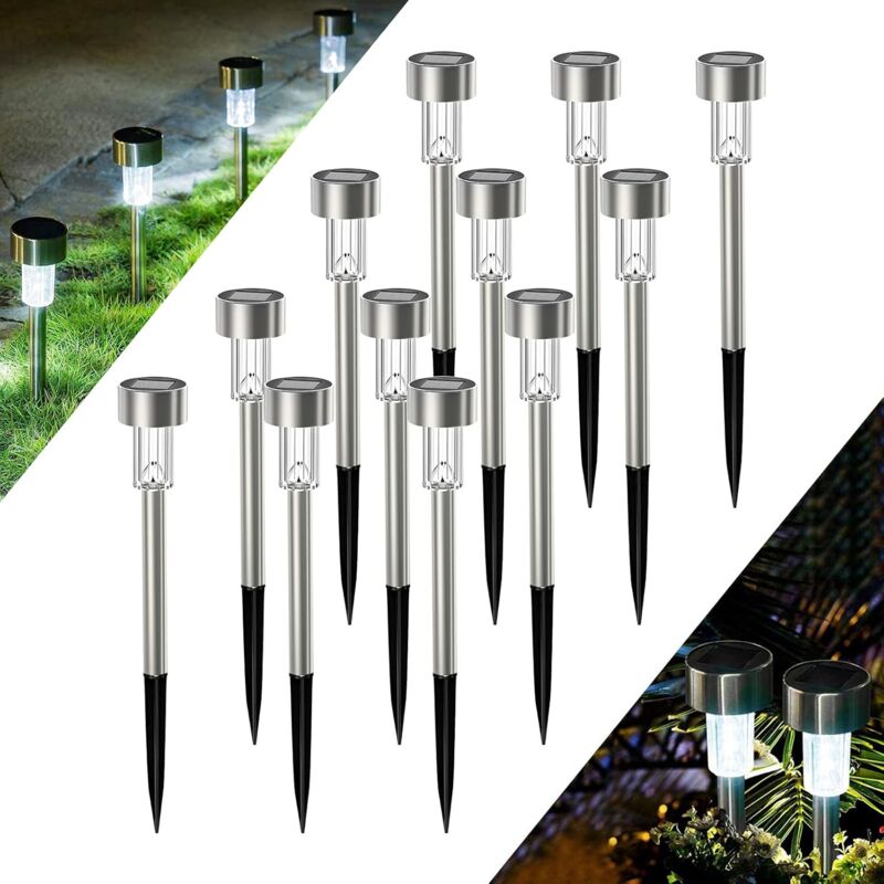 Lumiere Solaire Exterieur Jardin, 12pcs Inoxydable led Lampe Solaire pour Exteriepure, IP44 Étanches Décoration pour Chemins Pelouse, Garage, Patio,
