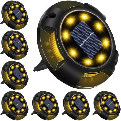 Lumiere Solaire Exterieur Jardin 8pcs,12 LED éclairage Exterieur Solaire,Etanche IP65 Eclairage Solaire Exterieur Encastrable sol pour Chemins,Jardin,Pelouse,Terrasse-Blanc Chaud