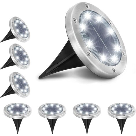 Lumière Solaire Extérieur Jardin au Sol LED 6000K Blanc Froid étanche IP65 8PCS Lampes Solaires Extérieures pour Chemin Terrasse Cour Spots Solaires Encastrables Renforcé par 6 Naires et éclairage