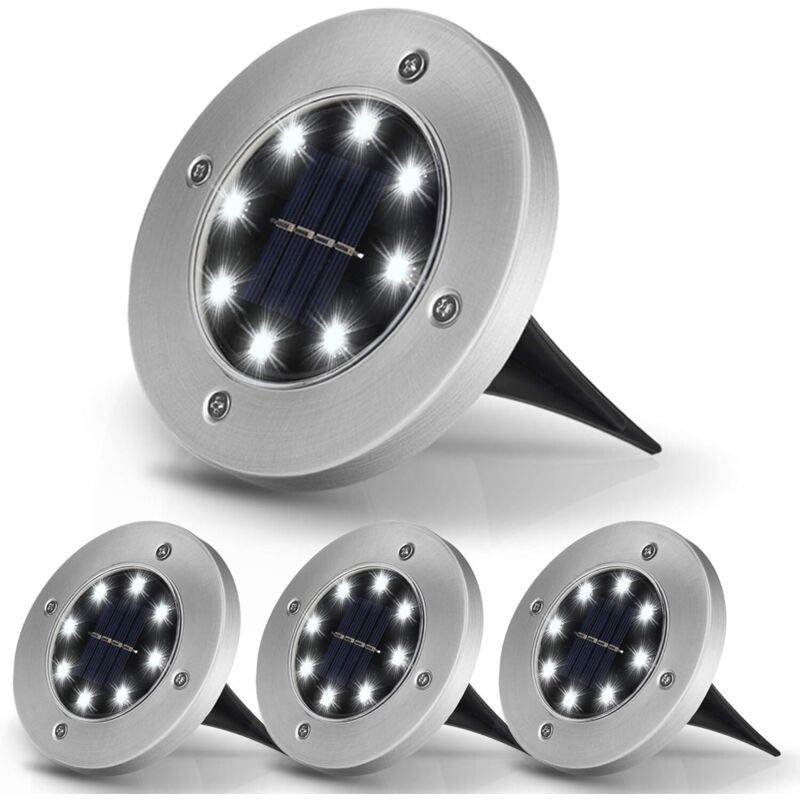 Lumière Solaire Extérieur 8 LED Lumière Solaire Jardin 3000K Blanc Chaud Etanche IP65, Spot Exterieur LED Encastrable, pour Extérieur, Jardin,