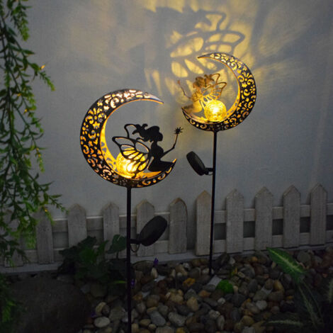 Lumière Solaire Extérieure 100cm Lune en Métal Solaire LED Boule de Verre Lumière de Jardin Lumière de Chemin Étanche avec Fée de Fleurs et Pique de Sol Lampe Solaire [Classe énergétique A+++]