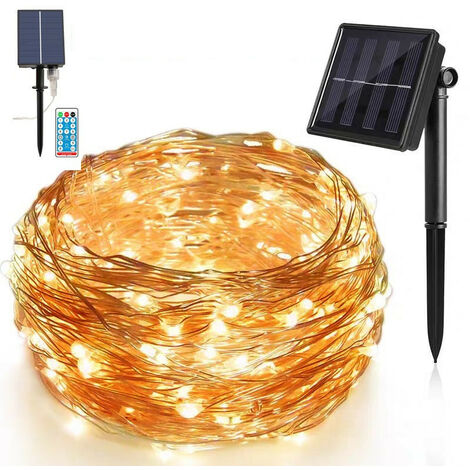 Lumière solaire extérieure chaude de chaîne blanche, lumière de Noël 10m 100led solaire décoratif Fairy Tale Light, 8 modèles, imperméable à l'eau, approprié pour la Fête de mariage de cour d'arbre de