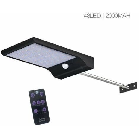 Lumière solaire extérieure dimmable et étanche lampe à induction du corps humain éclairage réverbère, 48LED, 2000MAH