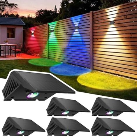 Lumière Solaire Extérieure Haut et Bas Lot de 6 LED Applique Murale Exterieur Blanc Chaud et RVB Éclairage Puissant 1000mAh Lampe Étanche IP67 pour Maison Jardin Terrasse