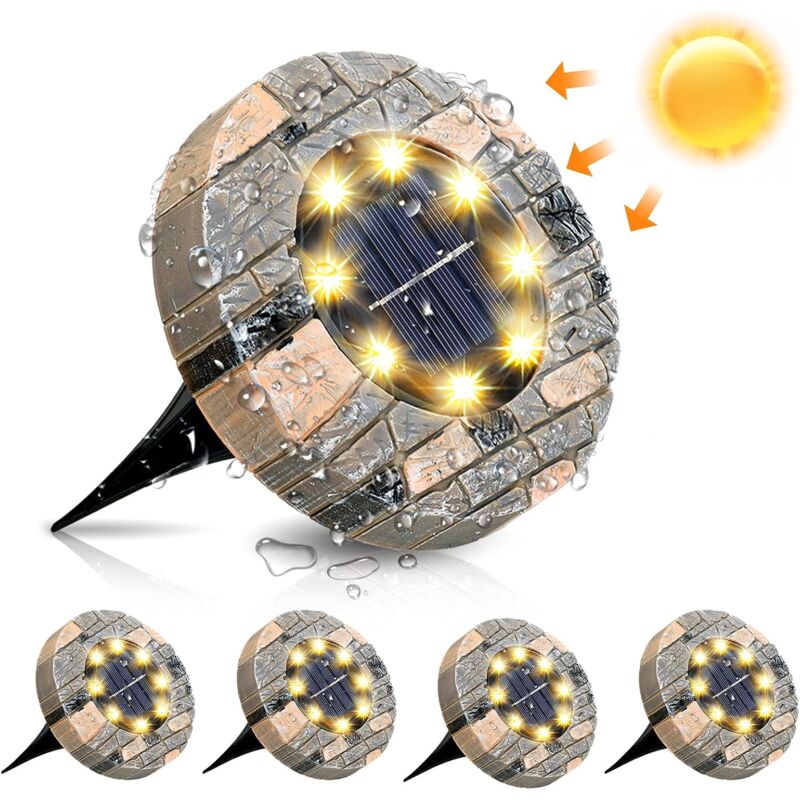 ZVD - Lumière Solaire Extérieure Jardin Au Sol - 4 Pack - 3000K [Classe a+]